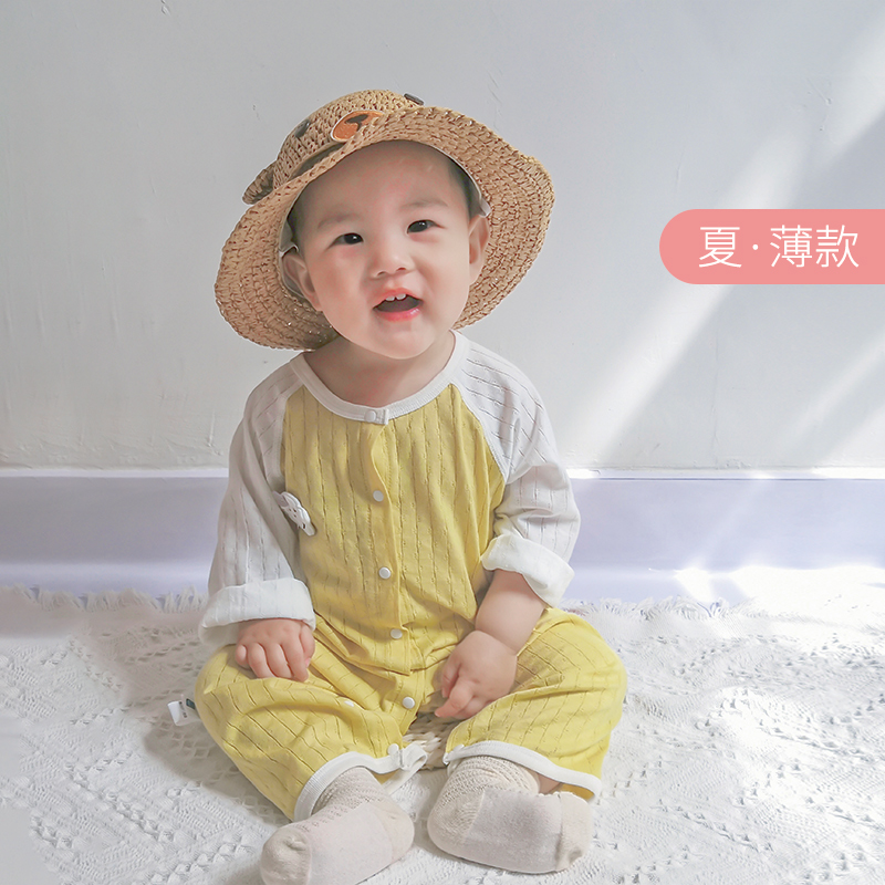 婴儿连体衣夏季薄款空调服宝宝纯棉睡衣套装新生儿夏天装衣服长袖