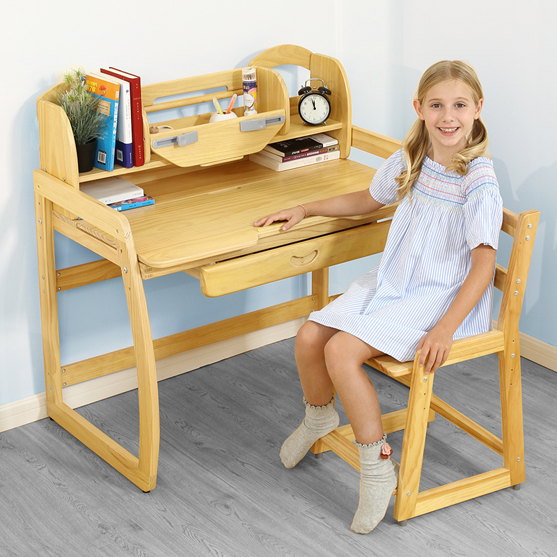 儿童学习桌实木儿童书桌儿童桌椅套A装可升降写字桌小学生家用o.
