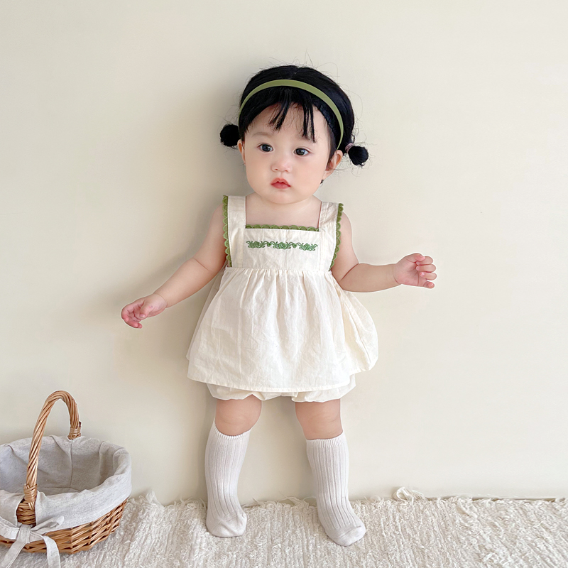 ins韩版夏季宝宝衣服婴幼儿吊带上衣+短裤两件套女童夏天婴儿套装