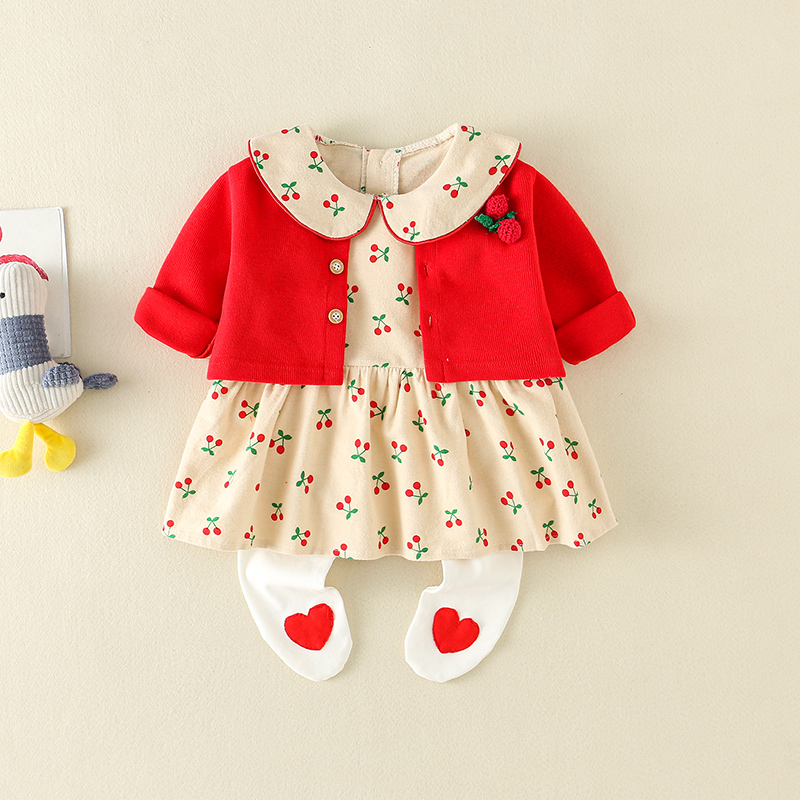 婴儿衣服秋季套装网红满月公主服超萌女宝宝连体衣百天淑女三件套