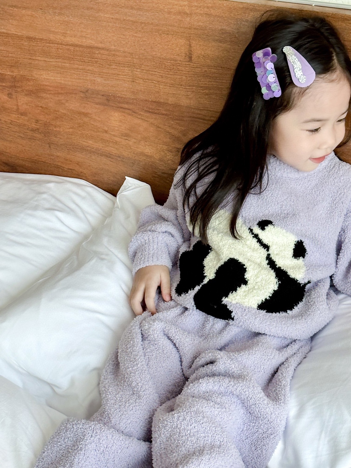 儿童半边绒家居服两件套装女2024韩版软糯睡衣洋气熊猫睡裙