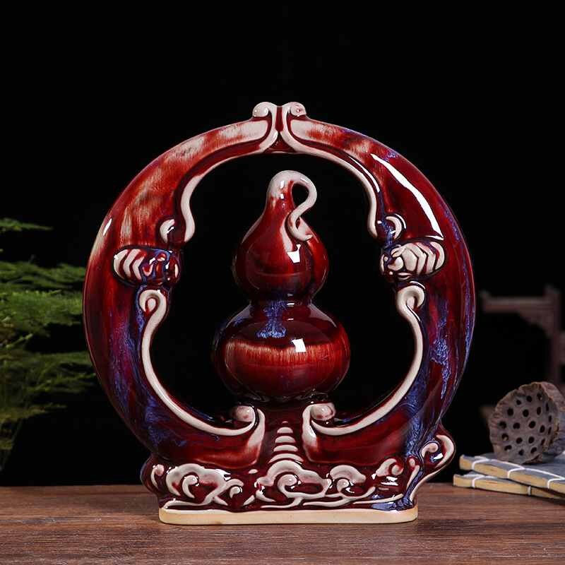 戈晨陶瓷器钧瓷摆件窑变工艺品中式复古葫芦家居客厅酒柜装饰品摆