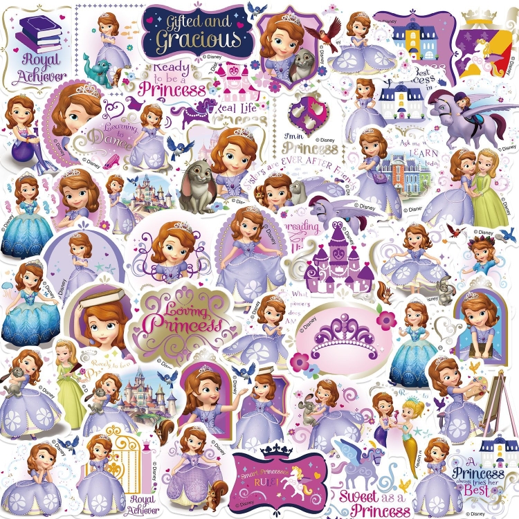 50张迪士尼小公主苏菲亚儿童卡通贴纸笔记本手机壳水杯防水装饰