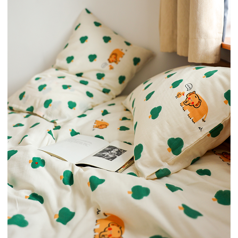 MOMO | 绿树小象 | 纯棉双层纱可爱单件床单床笠被套枕套床品