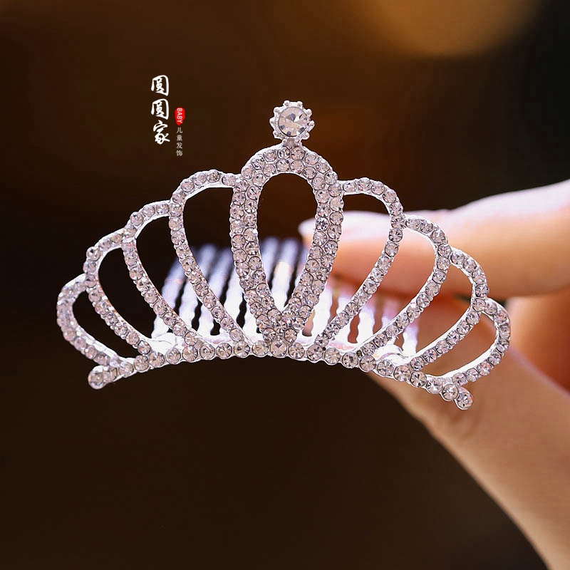 生日皇冠儿童插梳发夹表演礼服宝宝水钻公主王冠女孩头饰花童发卡