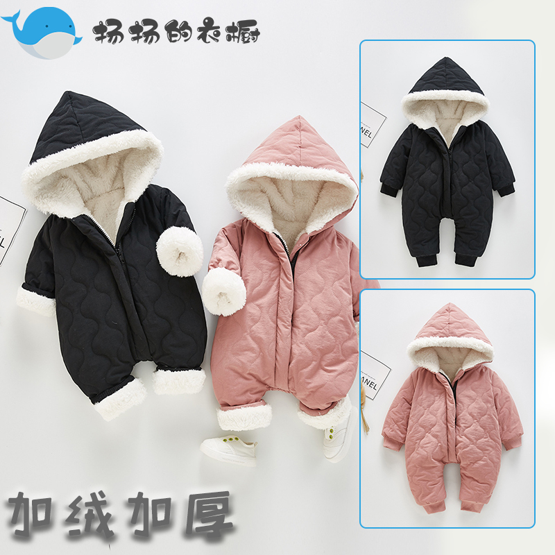 韩版冬季新品新生婴儿宝宝棉服长连体衣男女宝宝外出爬服