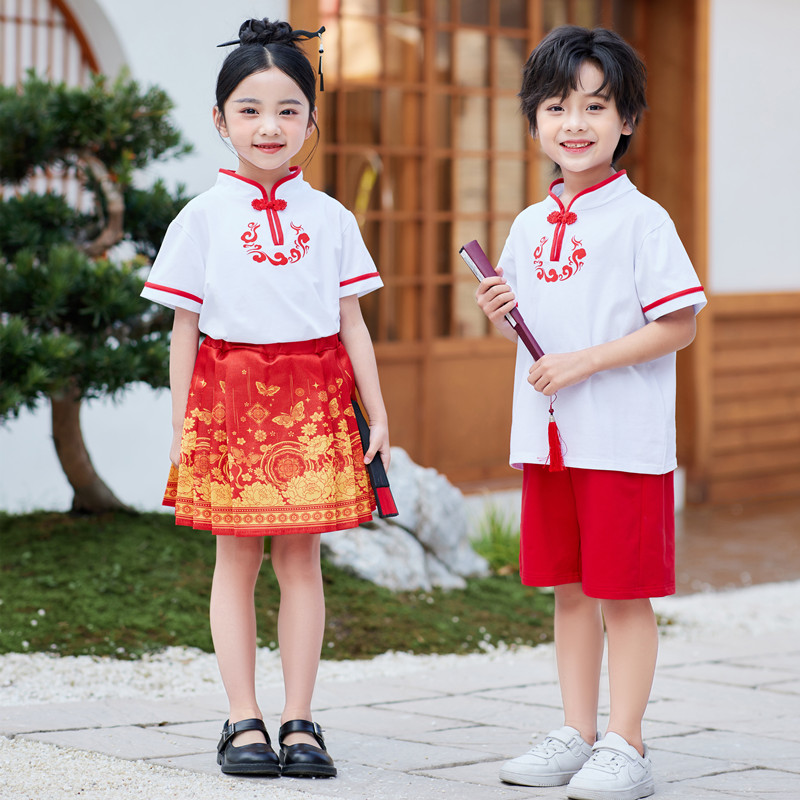六一儿童演出服马面裙幼儿园啦啦队表演服中国风小学生国学合唱服