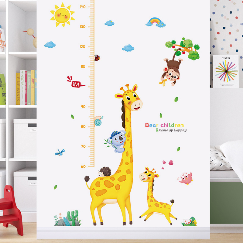 极速卡通身高测量墙纸宝宝量身高尺墙贴小孩儿童身高贴纸可移除不