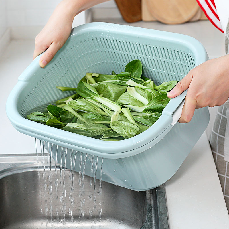 双层洗菜盆塑料沥水篮子漏盆淘米神器菜篮淘菜盆家用厨房洗水果盆