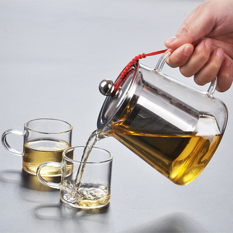 耐高温加厚防爆玻璃茶壶透明玻璃茶具套装304不锈钢过滤家用水壶