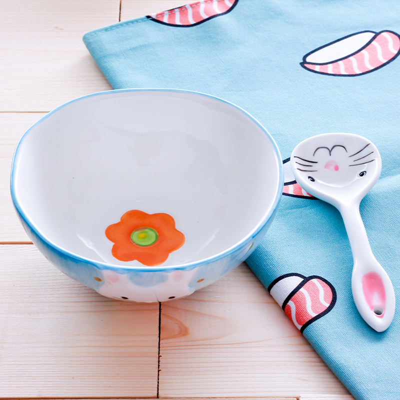 个性创意卡通陶瓷碗家用可爱儿童碗专用宝宝餐具5英寸女生吃饭碗