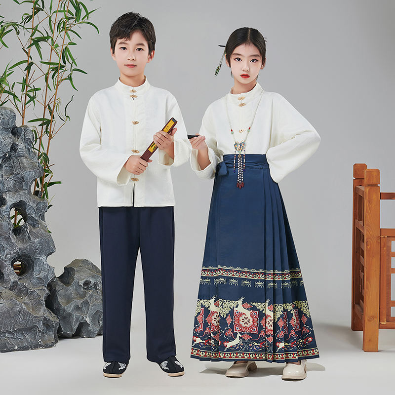 六一汉服儿童马面裙中国风国学男童表演服合唱演出服班服唐装古装