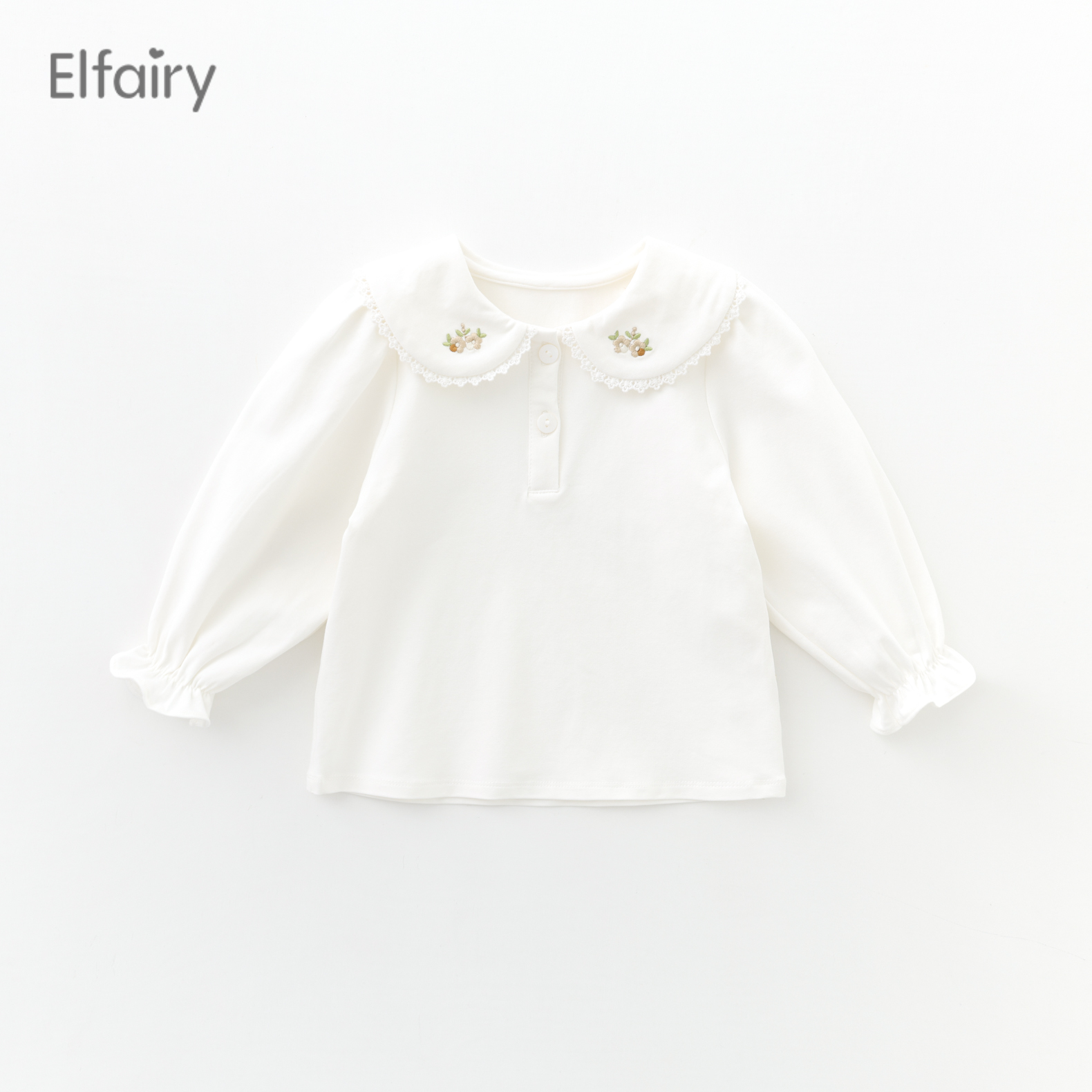 Elfairy女童打底衫宝宝T恤春装婴儿翻领上衣儿童白色衬衣春秋款棉