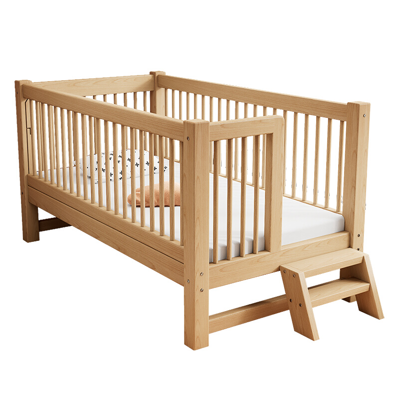 山毛榉木升降带护栏儿童床拼接大床床边加宽宝宝婴儿床实木小床