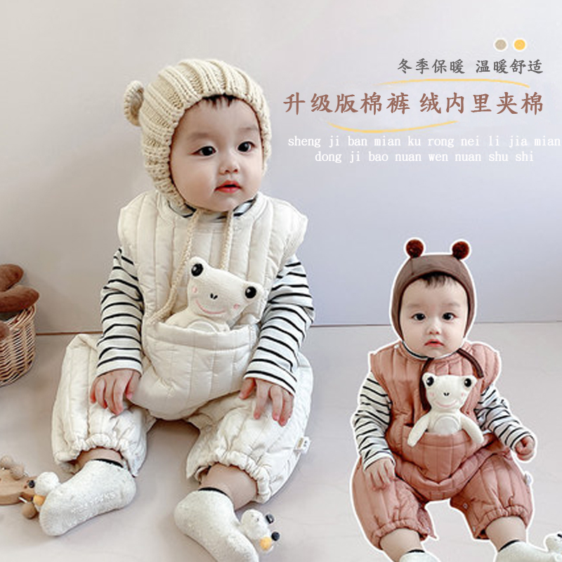 宝宝背带裤秋冬季男宝宝加绒加厚3-12个月女婴儿连体裤子外穿洋气