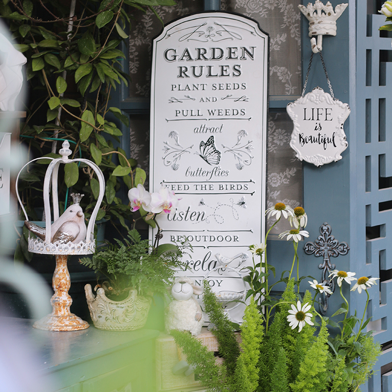 森得源Garden Rules入户欢迎牌户外花园挂牌装饰墙面壁挂铁艺门牌