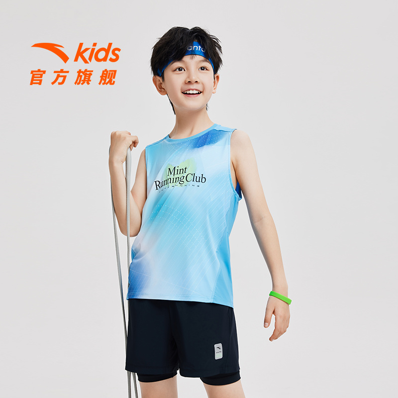 安踏儿童男大童运动跑步系列针织背心2024夏季新款透气速干背心潮
