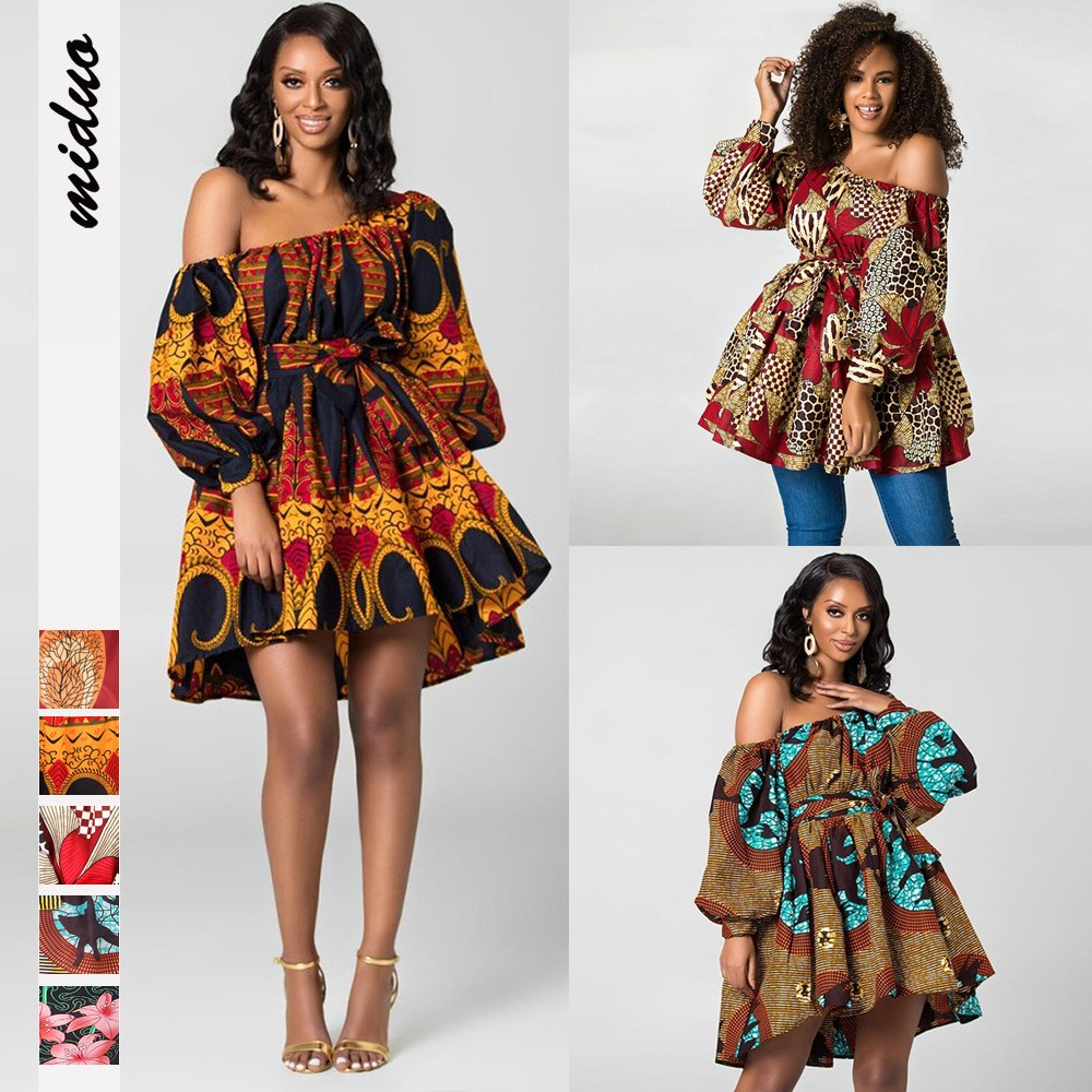 Womenafrican Slouchy Elastic Print Fluffy Dress 非洲连衣裙女