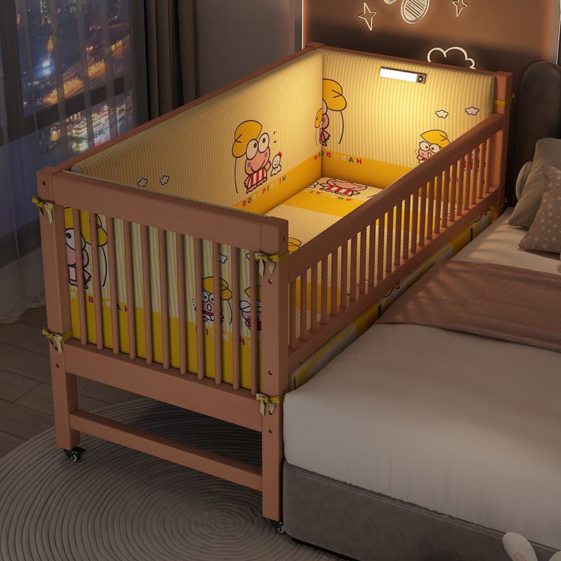 多功能榉木儿童床拼接床婴儿床实木床延边加宽床高护栏宝宝床定制