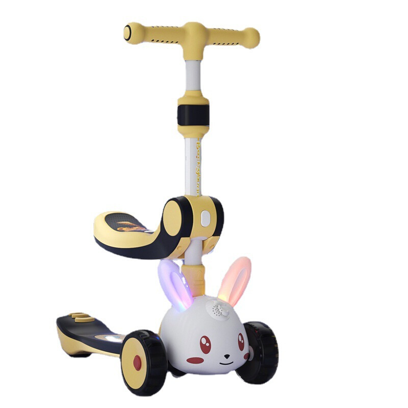 儿童小兔子滑板车卡通带灯光音乐座椅女宝宝滑滑车2单脚3宽轮6岁9