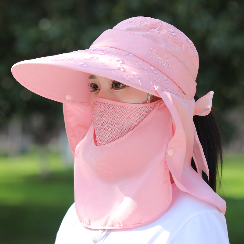 遮阳帽遮全脸面罩帽子女夏太阳帽口罩一体护颈采茶防紫外线防晒帽
