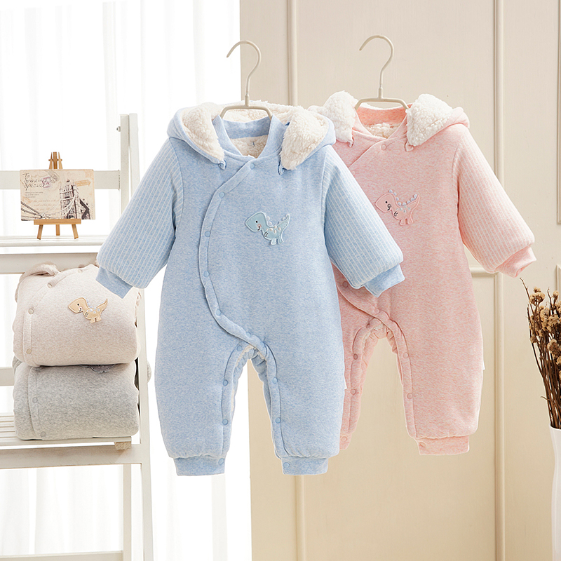 婴儿连体衣服冬季加绒加厚纯棉新生儿宝宝哈衣婴幼儿外出服0-12月