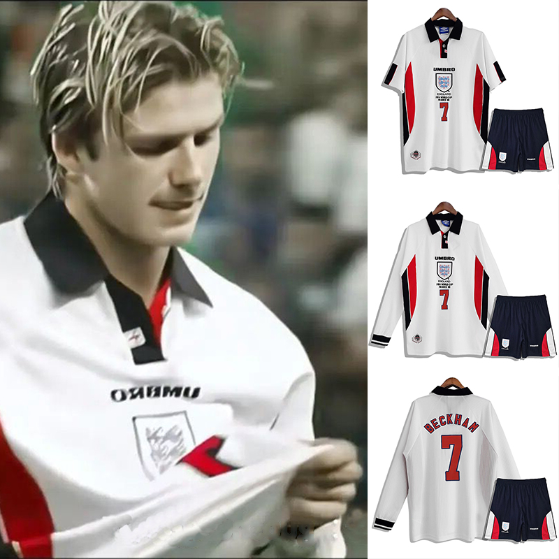 1998世界杯英格兰7号贝克汉姆复古球衣20号欧文长短袖套装足球服