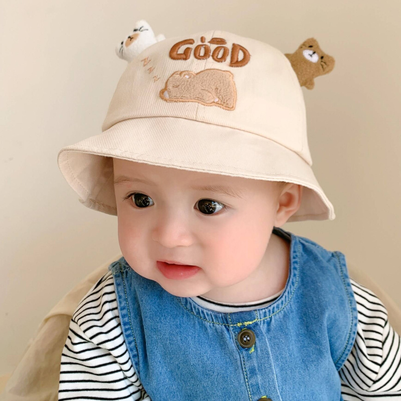 婴儿遮阳帽小月龄一岁男女宝宝帽子夏季薄款盆帽渔夫帽可爱超萌防
