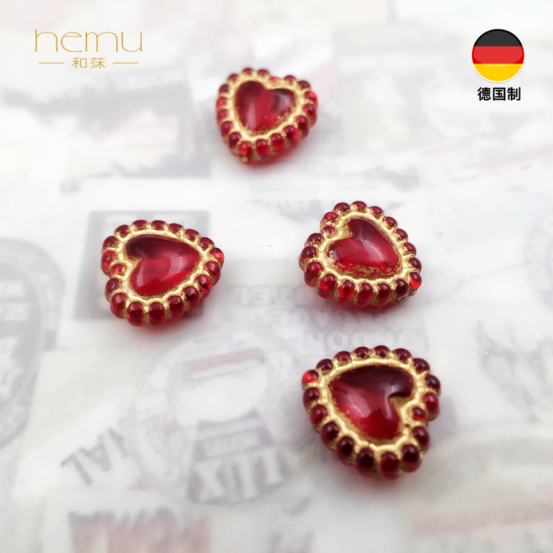 德国制造 日本贵和kiwa宝石红10mm描金桃心珠爱心珠diy饰品配件