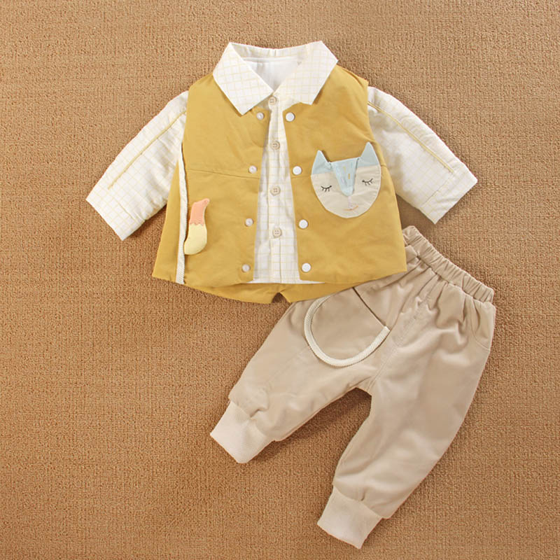 男宝宝春装分体款季3四6个月秋装婴儿薄夹棉衣服马甲三件套装外出