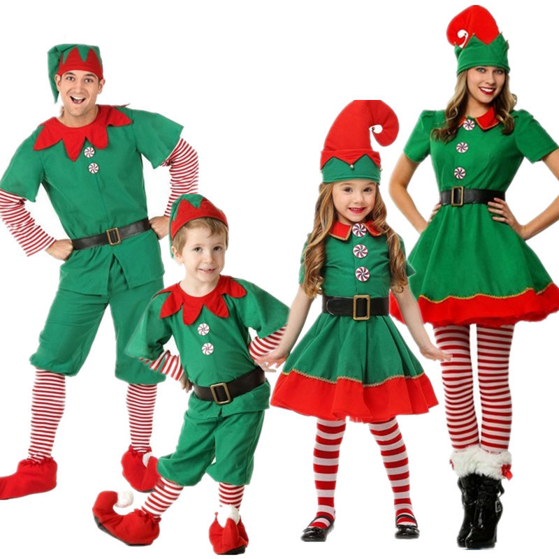 圣诞节儿童服装男女童亲子表演出服幼儿园宝宝小精灵角色装扮衣服