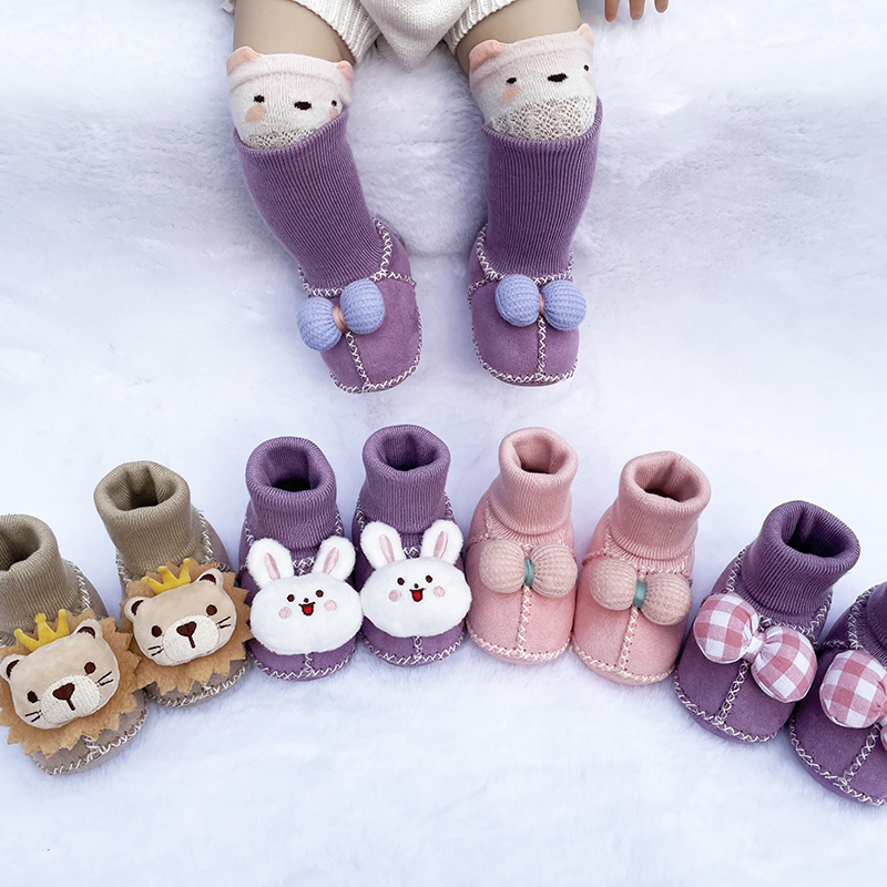 加厚新生婴儿鞋子宝宝软底鞋袜保暖3-6-12个月防掉加绒学步棉鞋冬