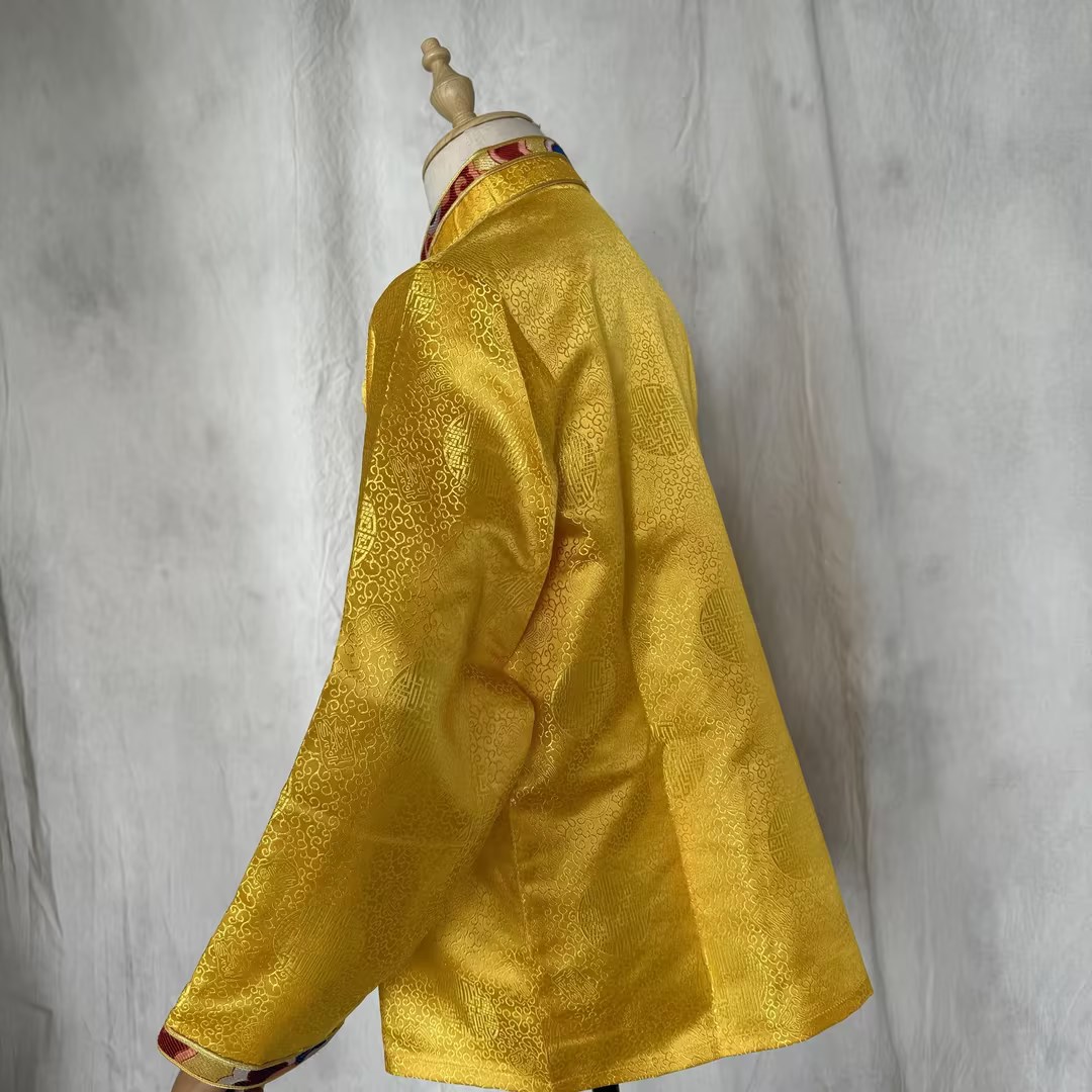 特惠藏族民族服装藏式外套生活装紫色黄色男式新款藏式斜扣衬衫