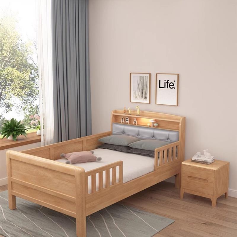 全实木儿童床带护栏扶手老式硬板床1米1.2米养老院老人高脚实木床