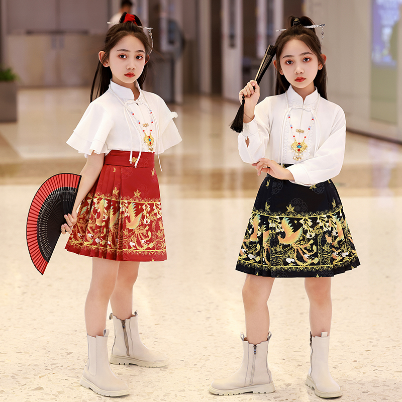 马面裙短款女童夏款新中式古装汉服裙子套装儿童中国风唐装小女孩