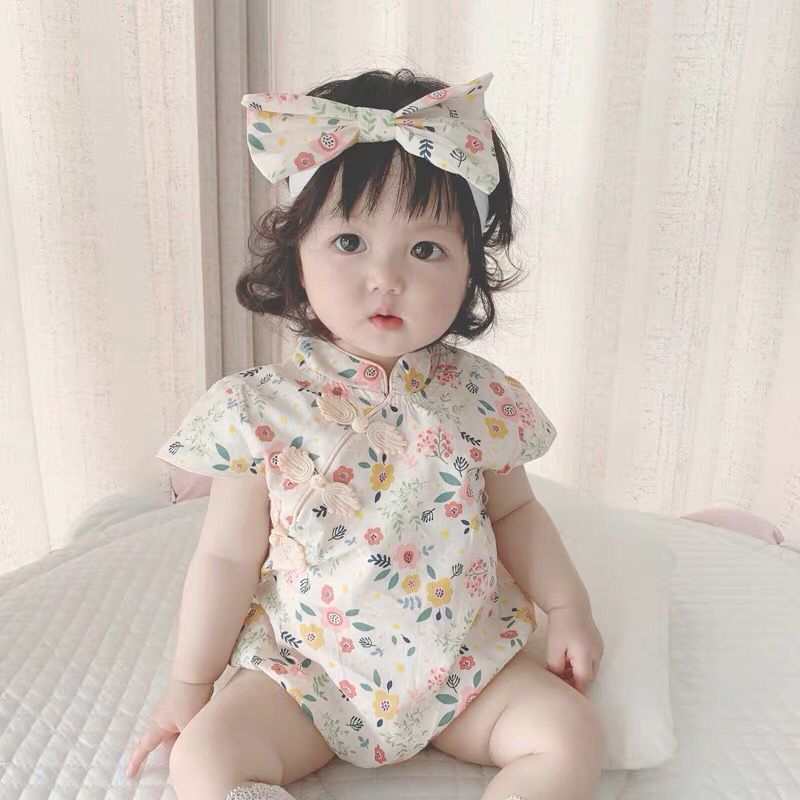 中国风婴儿服夏季婴儿旗袍夏装薄款3-6个月女孩宝宝0可爱超萌包屁