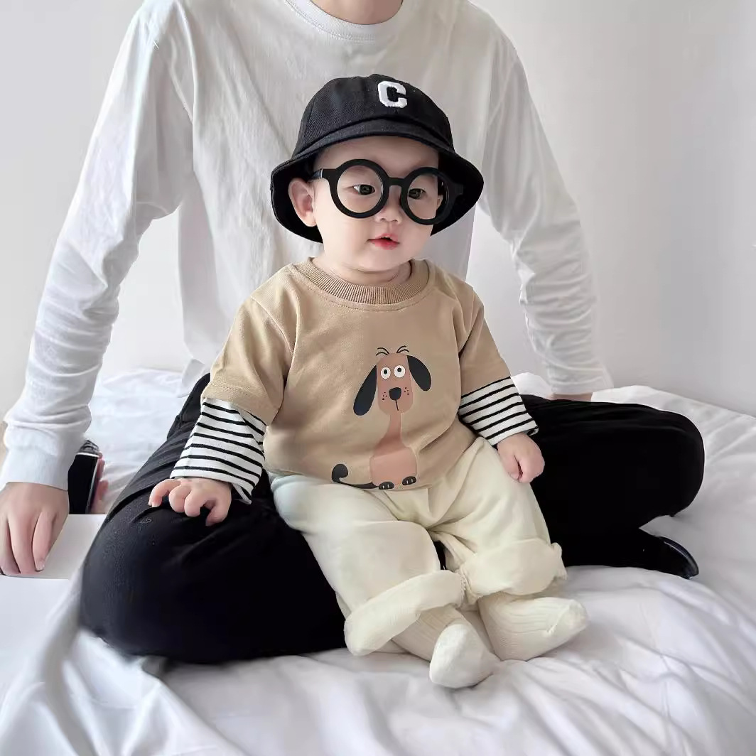 韩版男宝宝长袖T恤春秋潮帅气洋气婴儿打底衫小童儿童假两件上衣