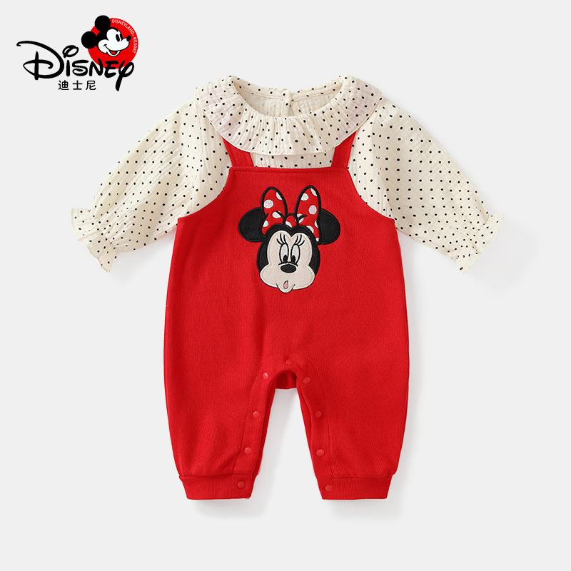 迪士尼官方授权婴儿连体衣秋季长袖新生儿衣服女宝宝米妮婴儿衣服