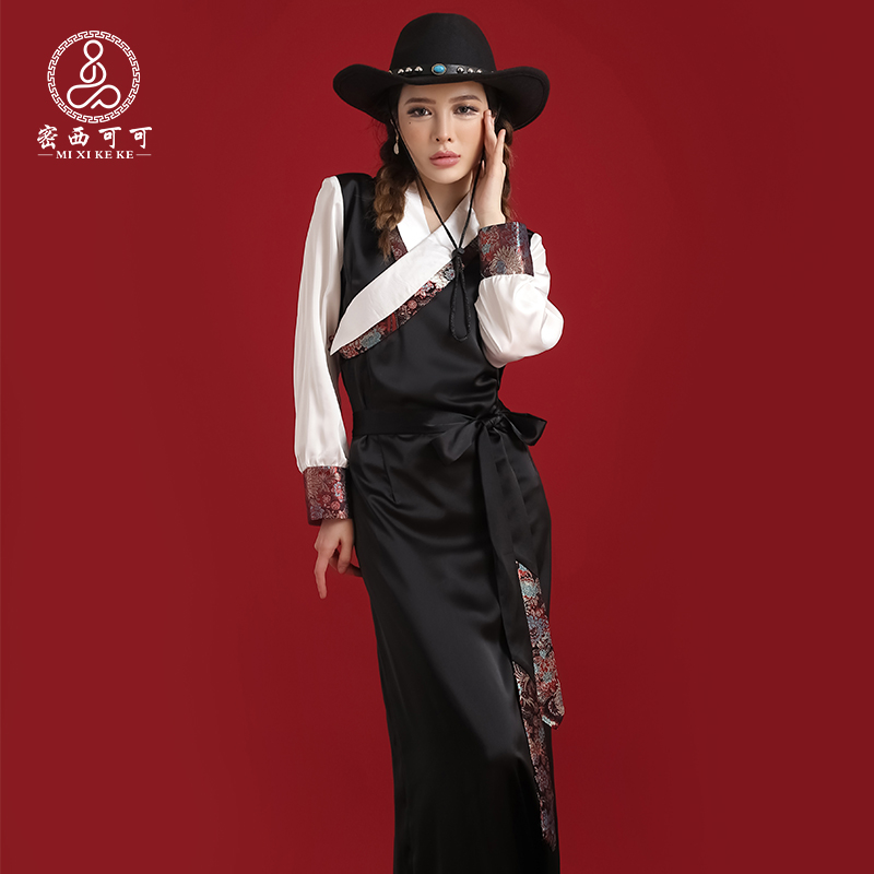 密西可可藏族服装女原创双层领西藏服民族风藏式博拉旅拍藏装服饰