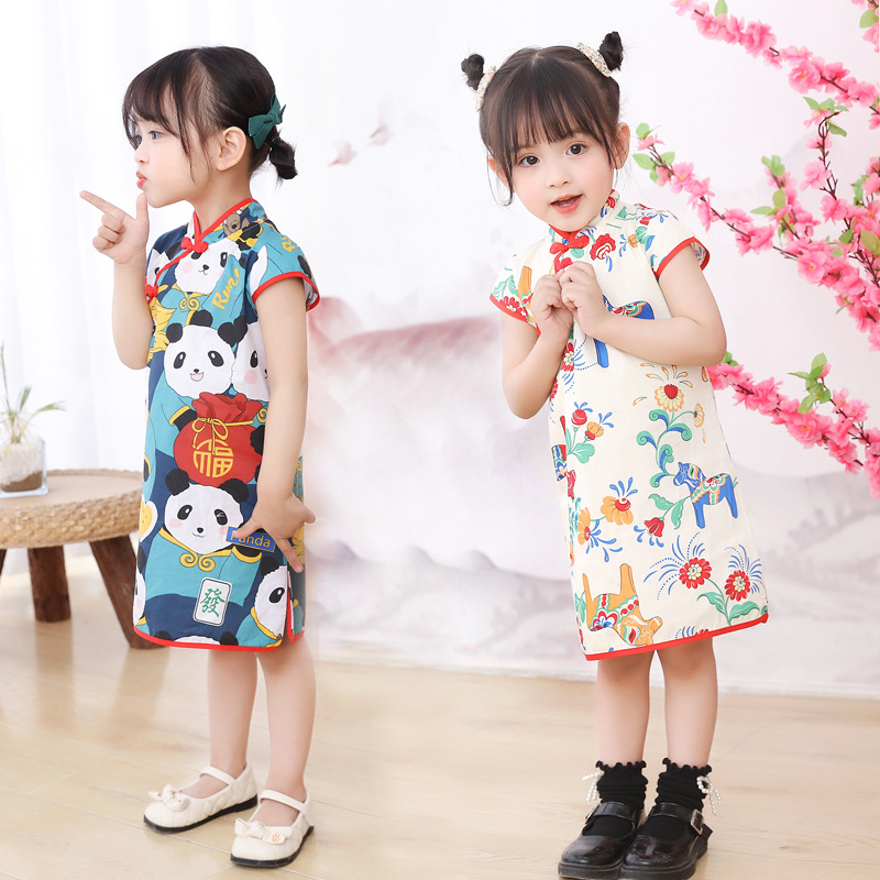 唐装中国风旗袍夏季新款连衣裙儿童汉服童装中小童公主裙短袖裙子