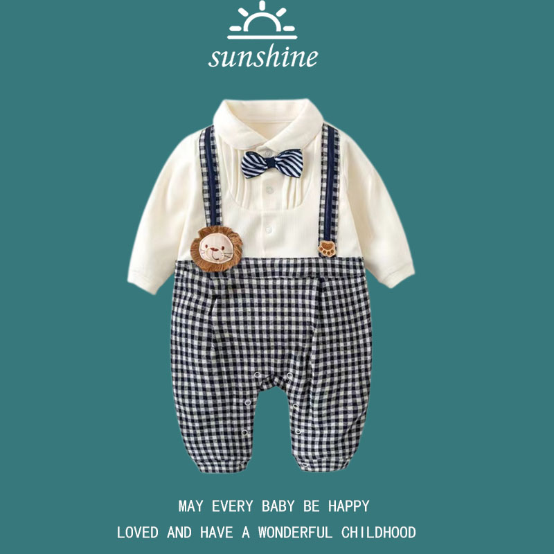 婴儿连体衣男宝宝满月服拍照衣服百日宴周岁帅气礼服超洋气小西服