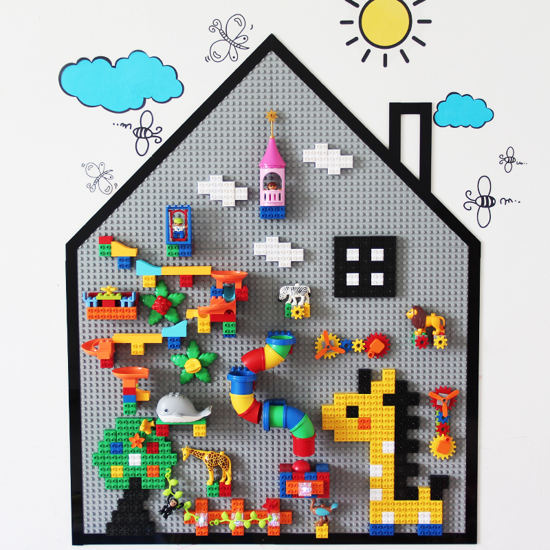 皇积房子积木墙大颗粒男孩益智拼装家用壁挂式儿童黑板玩具幼儿园