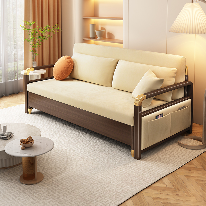 实木沙发床两用可折叠双人小户型北欧客厅储物多功能现代简约1.2m