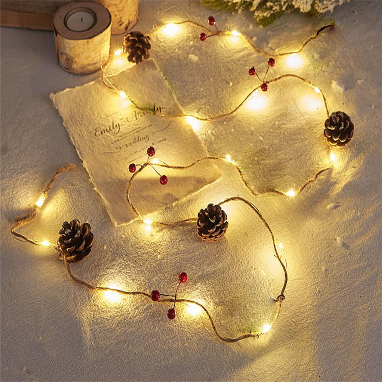 圣诞藤条松果小铜线灯串闪灯串灯户外布置儿童房间帐篷装饰果子灯