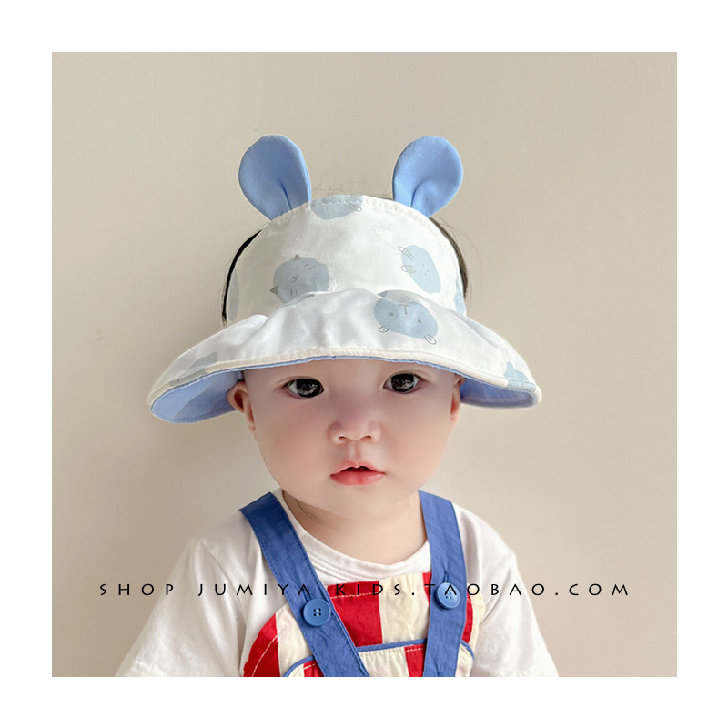 婴儿遮阳帽空顶帽薄款可爱男宝夏季小月龄0-3-6个月可调节防晒帽