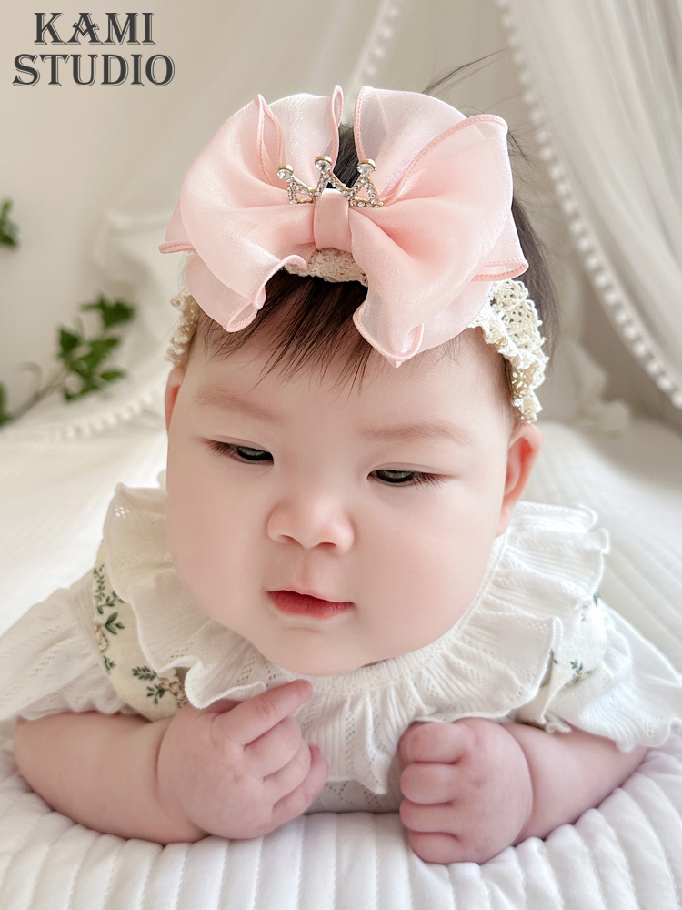 韩版婴幼儿公主皇冠头饰品可爱女宝宝发饰花童发带婴儿蝴蝶结头花