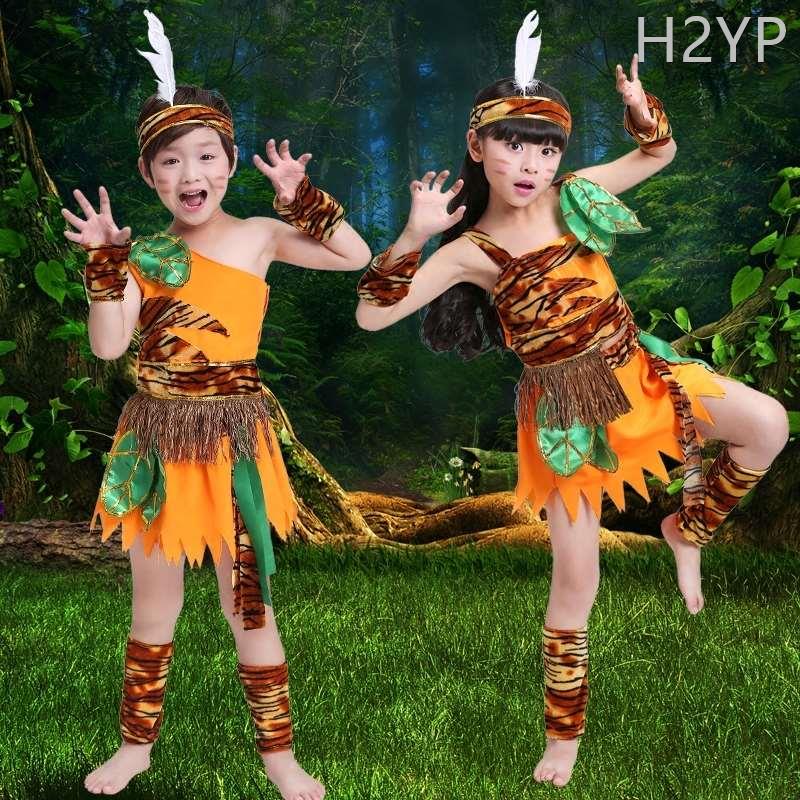 儿童老虎卡通动物演出服幼儿舞蹈印第安人非洲鼓野人猎人表演服装