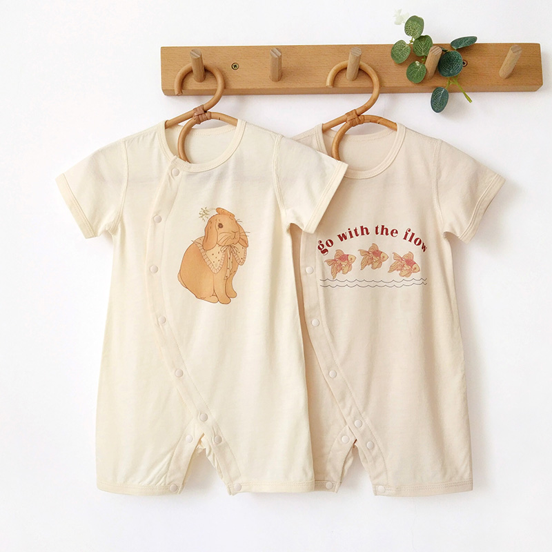 婴儿夏季套装竹棉柔软透气连体衣短袖薄款爬服宝宝空调服睡衣