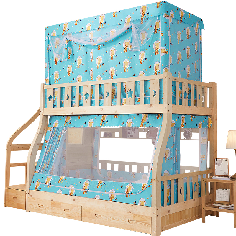 子母床蚊帐遮光床帘一体式上下铺学生1.2双层儿童梯形高低床1.5米