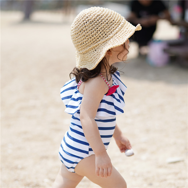 韩国ins儿童泳衣女 女童条纹宝宝连体泳装婴儿可爱 亲子小童母女